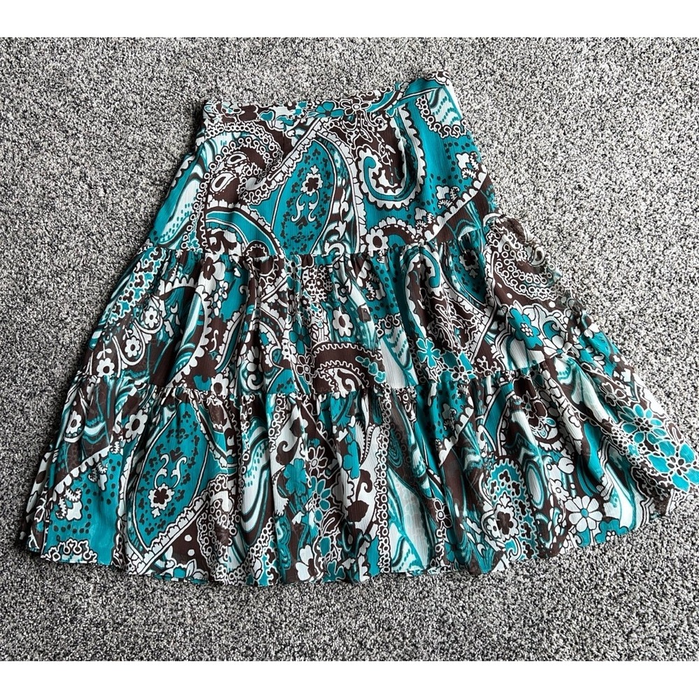 Vintage 2000's Nicole Miller Women's Brown/Teal boho paisley skirt size‎ 6